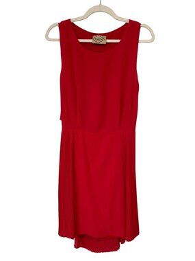DejaVu Shift Dress Large Sleeveless Open Cutout Back Pleated Skirt Red Cocktail